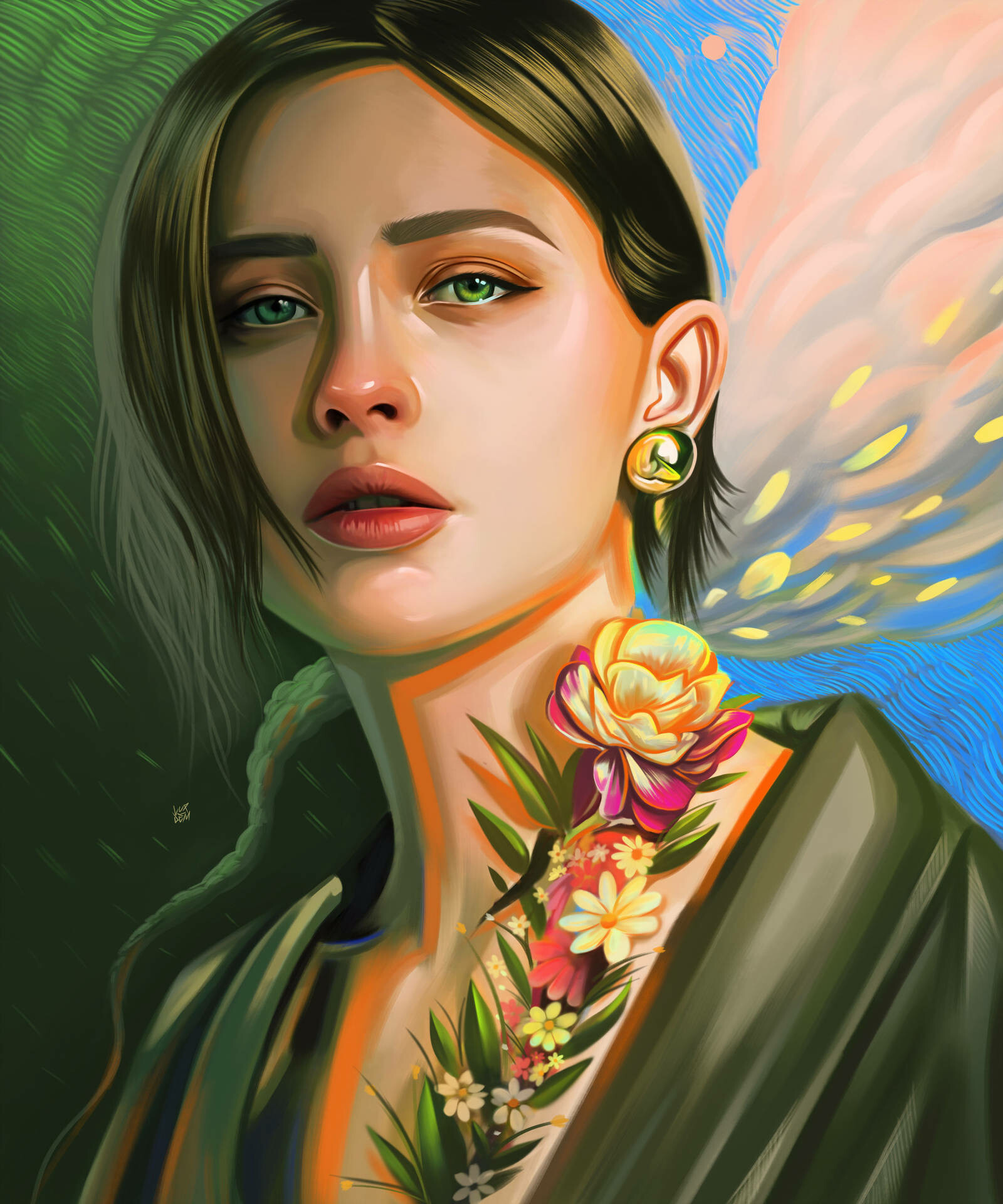  Девушка с серьгой в ухе и цветами у шеи, by Yasar VURDEM