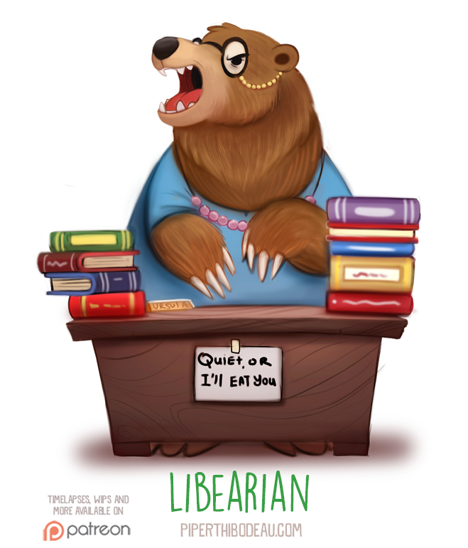 Фото Медведица за столом, на котором лежат книги (Libearian), by Cryptid-Creations