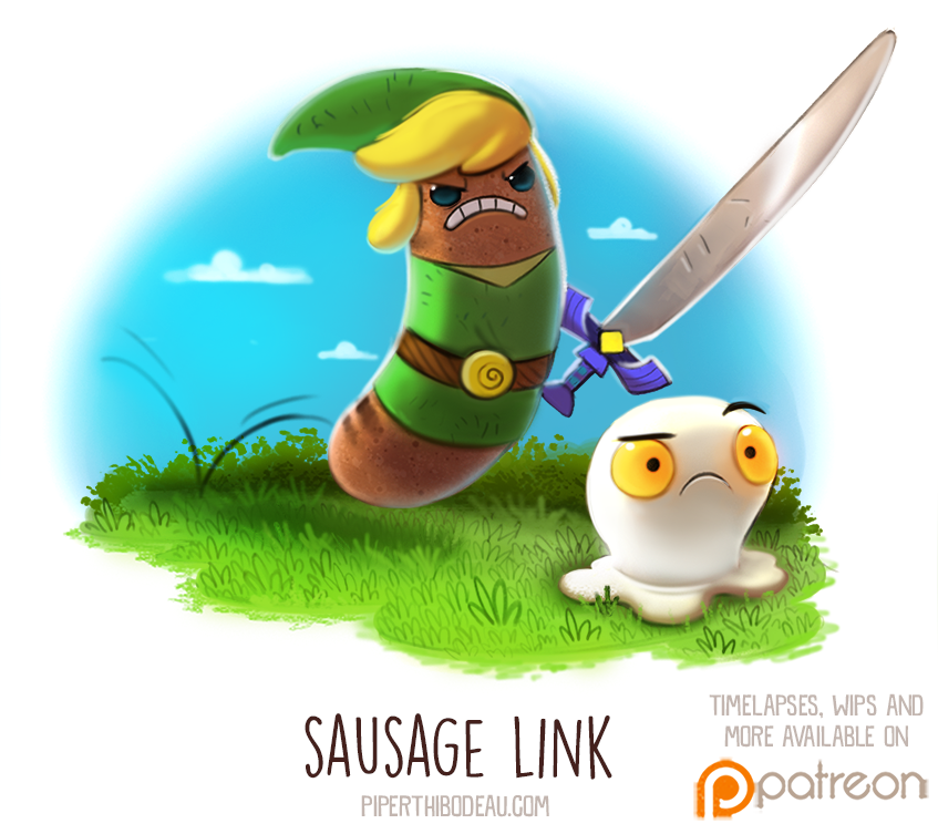 Фото Колбаска в образе Link / Линк из серии игр he Legend of Zelda гонятся за кем-то (Sausage Link), by Cryptid-Creations
