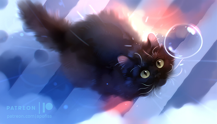 Фото Черная кошка смотрит на пузырь, by Apofiss