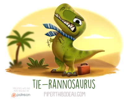 Фото Тираннозавр с галстуком злиться, рядом стоит чемоданчик (Tie-rannosaurus), by Cryptid-Creations