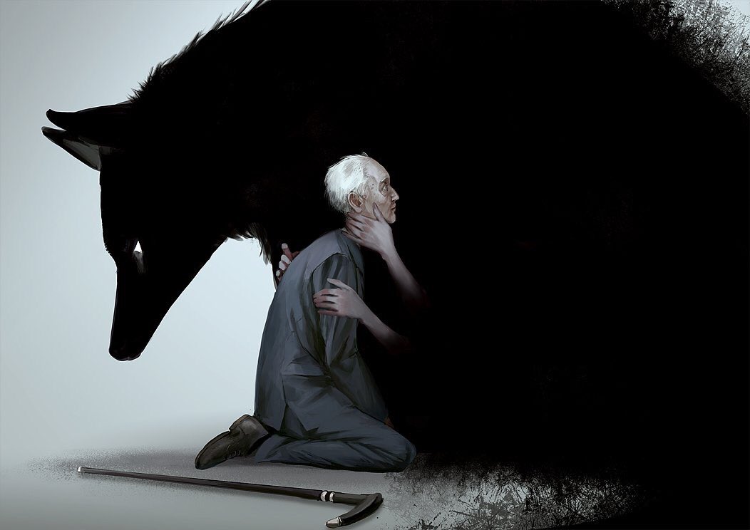 Фото Старик сидит перед черным волком, by 13033303