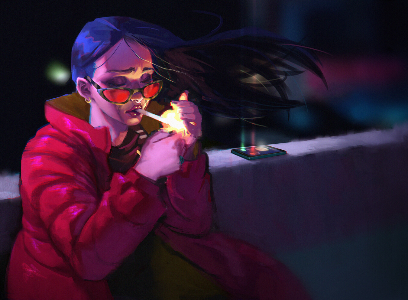 Фото Девушка зажигает сигарету, а рядом звонит телефон, by Enzo Fernandez