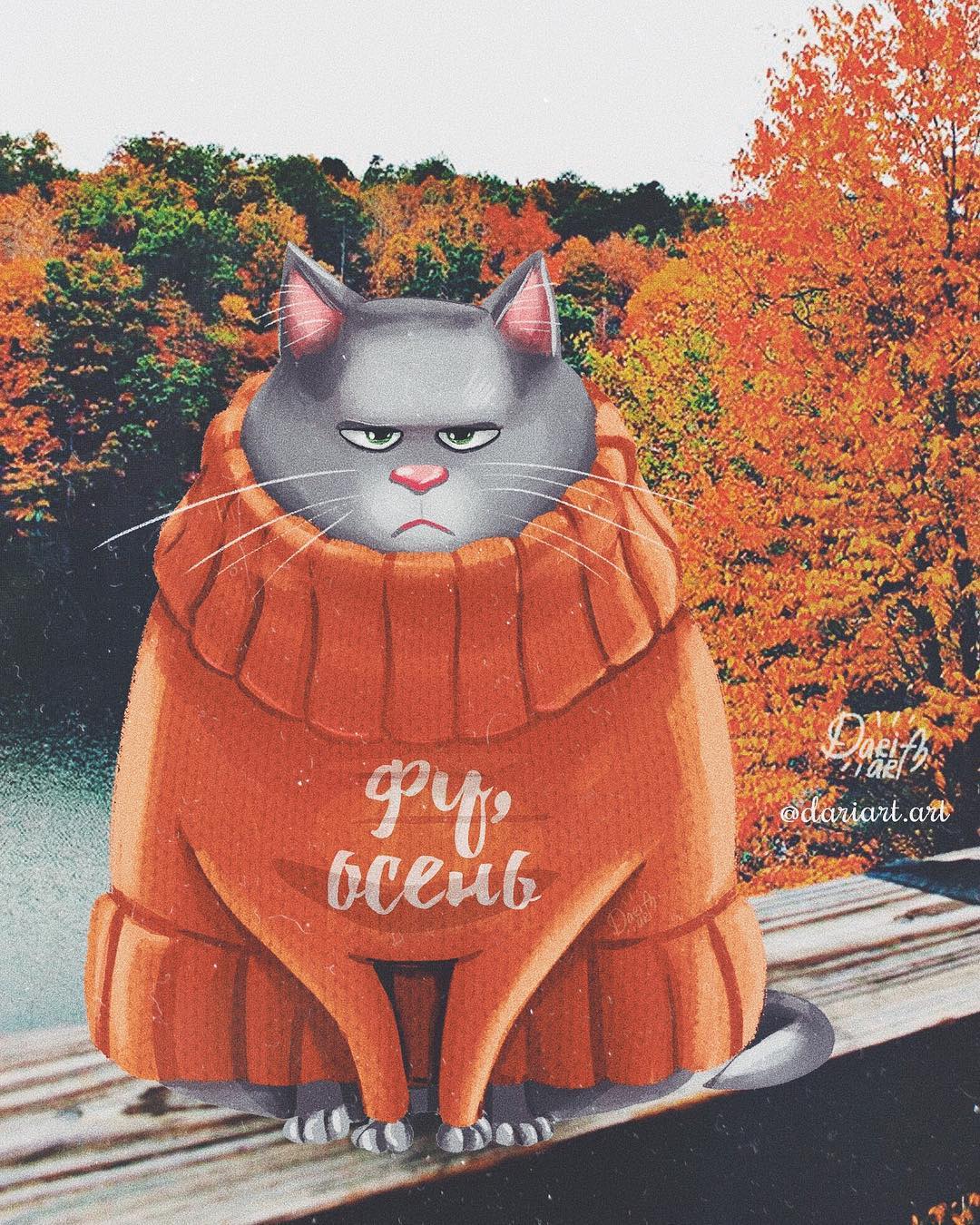 Осень кот плед