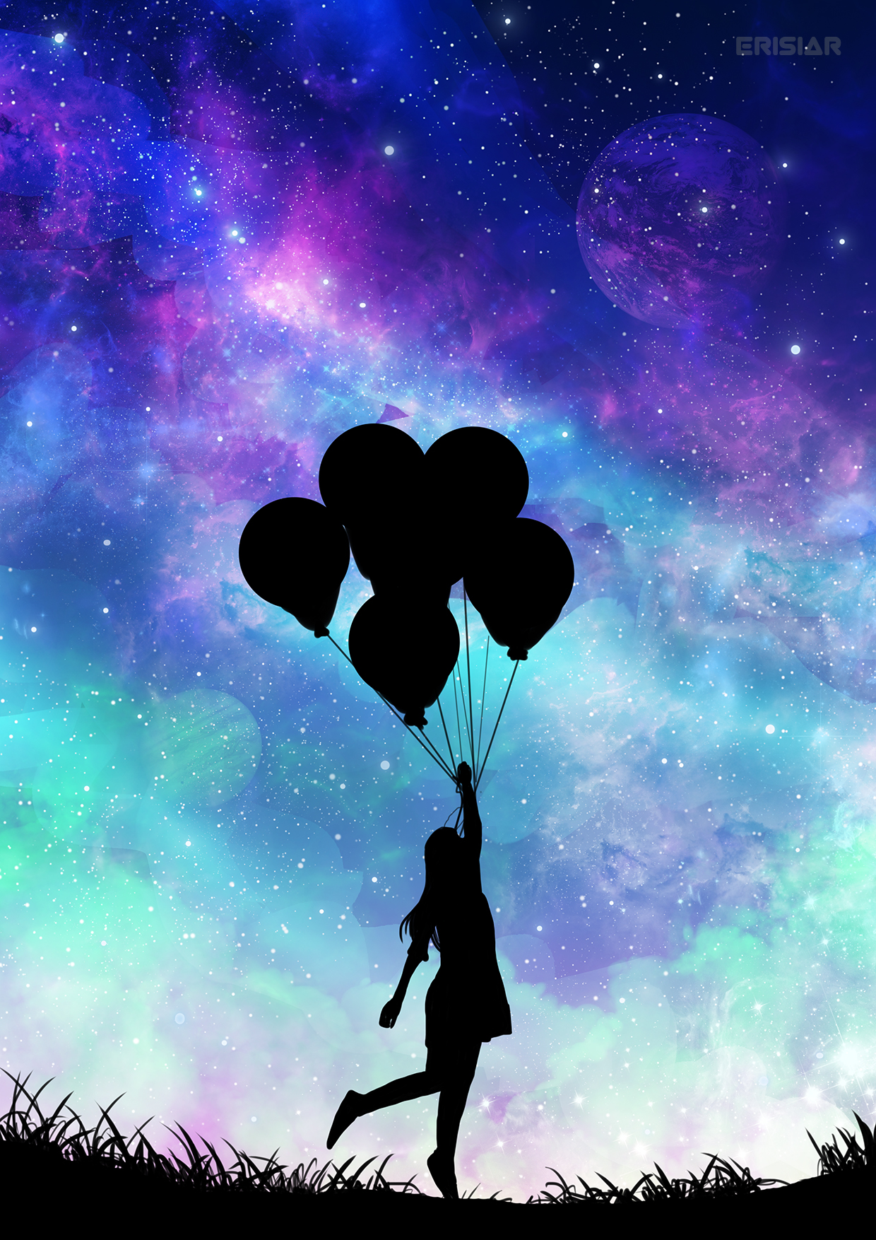Фото Силуэт девушки с воздушными шариками, by Erisiar
