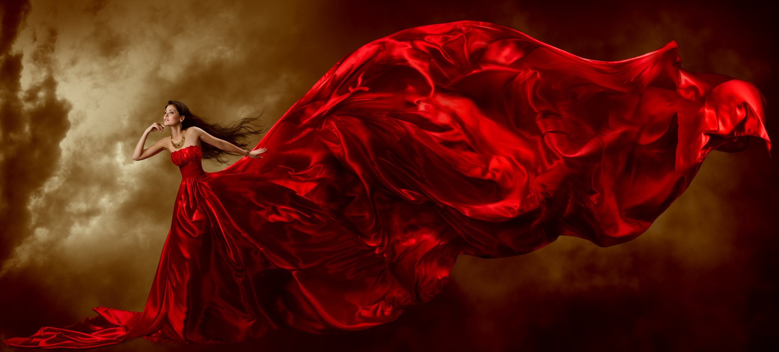 Фото Девушка в длинном красном развевающемся платье, фотограф Inara Prusakova