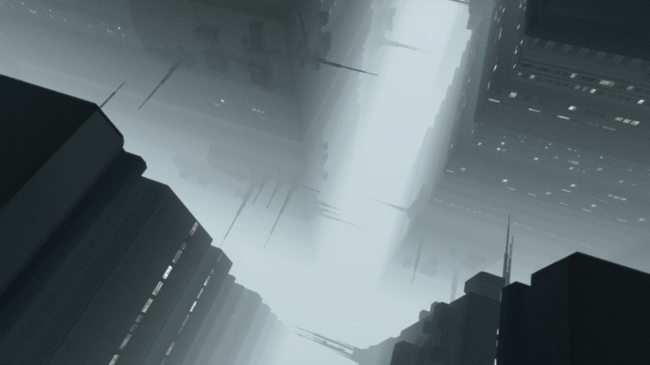 Фото Огромные абстрактные строения в большом и густом тумане / Из игры Naissancee, разработчика Limasse Five