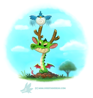 Фото Птичка и зеленый рогатый дракончик, by Cryptid-Creations