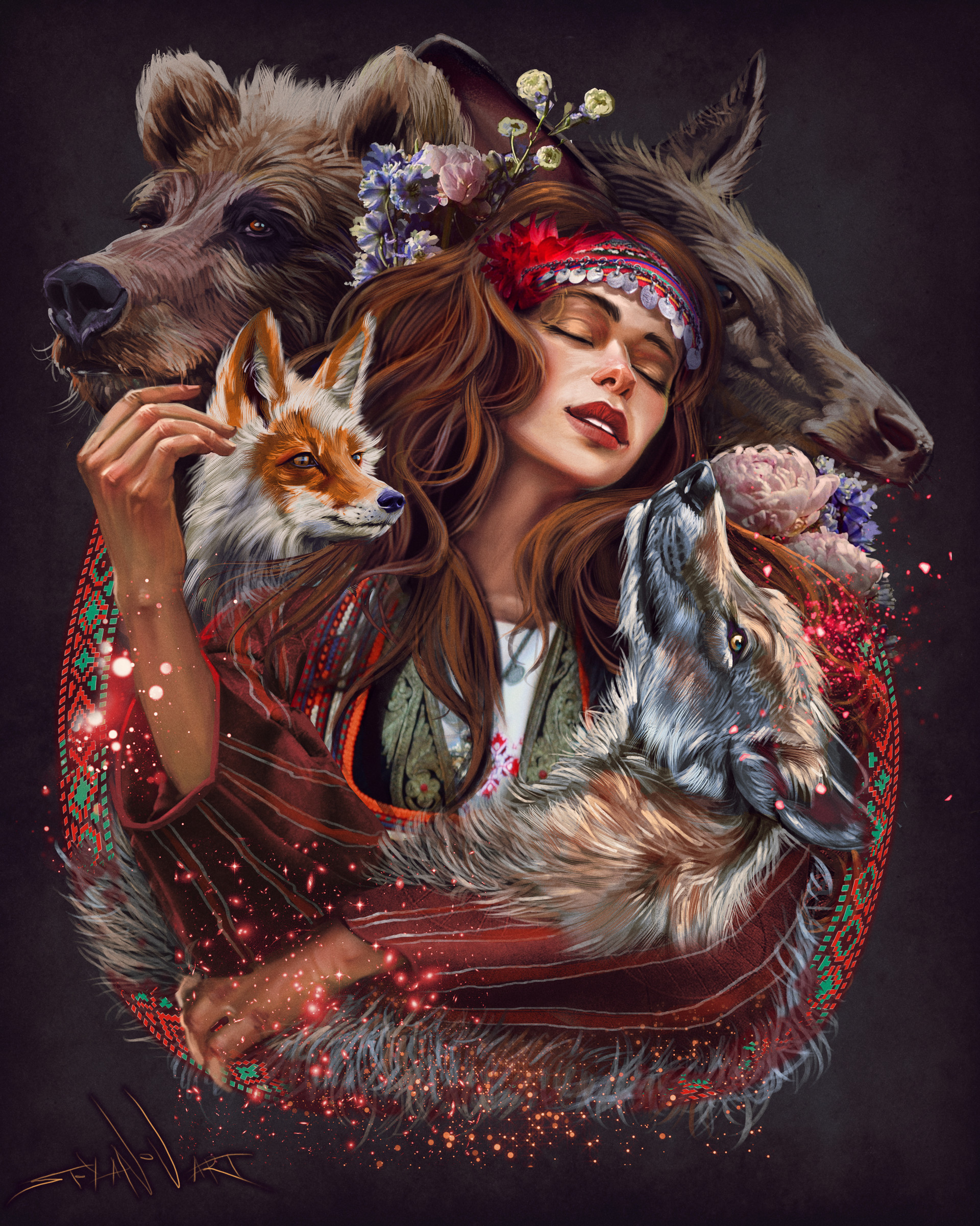 Фото Девушка с украшением на голове в окружении животных, by Kaloyan Stoyanov