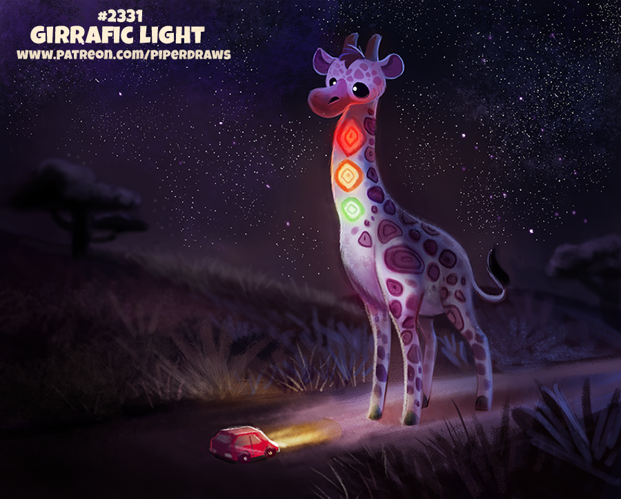 Фото Жираф-светофор под ночным небом напротив машины (Girrafic Light), by Cryptid-Creations