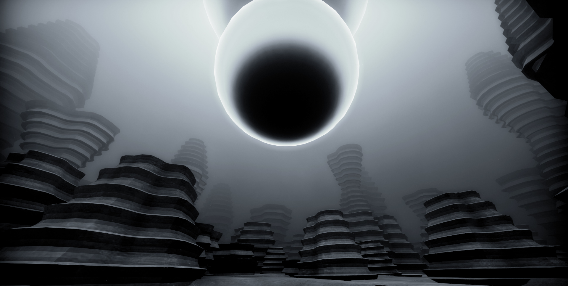 Фото Сверхгигантский электрогенератор изображенный на сером фоне и на фоне легкой туманности, которая частично ухудшила видимость обстановки вокруг / Из игры EGO