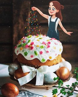 Фото Девушка украшает кулич, by dariart. art