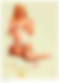 Фото Рыжая кокетка в нижнем белье сидит с флаконом духов в руке в стиле pin -up / пин-ап, перед ней куча пузырьков с ароматами, by Ted Withers