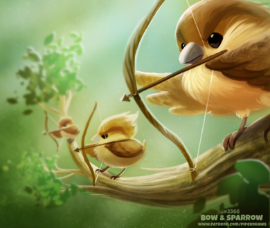 Фото Воробьи с луком на ветке (Bow and Sparrow), by Cryptid-Creations