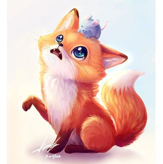 Фото Мышка сидит на голове лисы, by xionghea