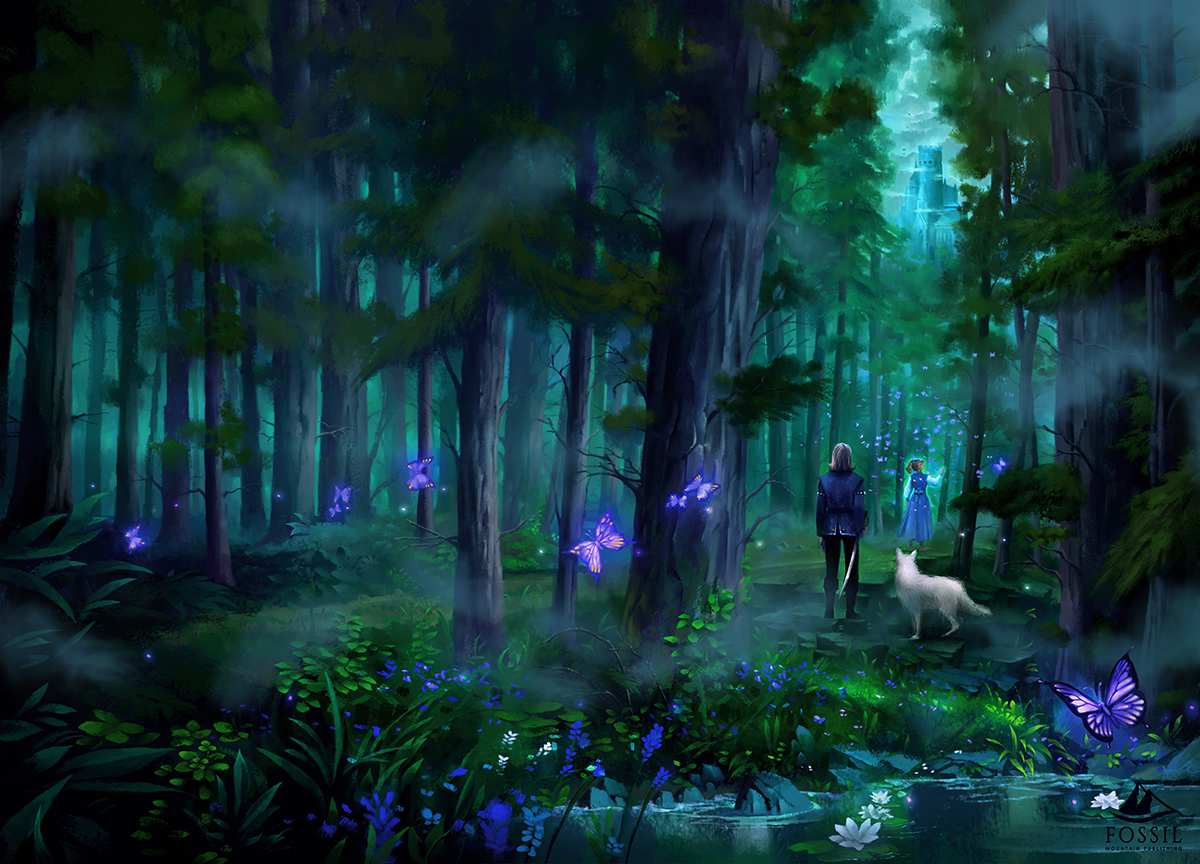 Фото Девушка, мужчина и белый волк в лесу, BY Nele-Diel