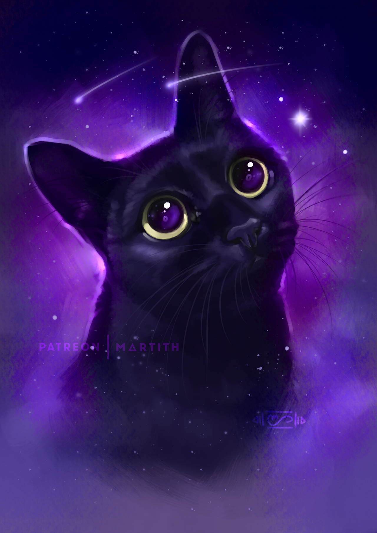 Фото Черная кошка на фоне космоса, by Martith