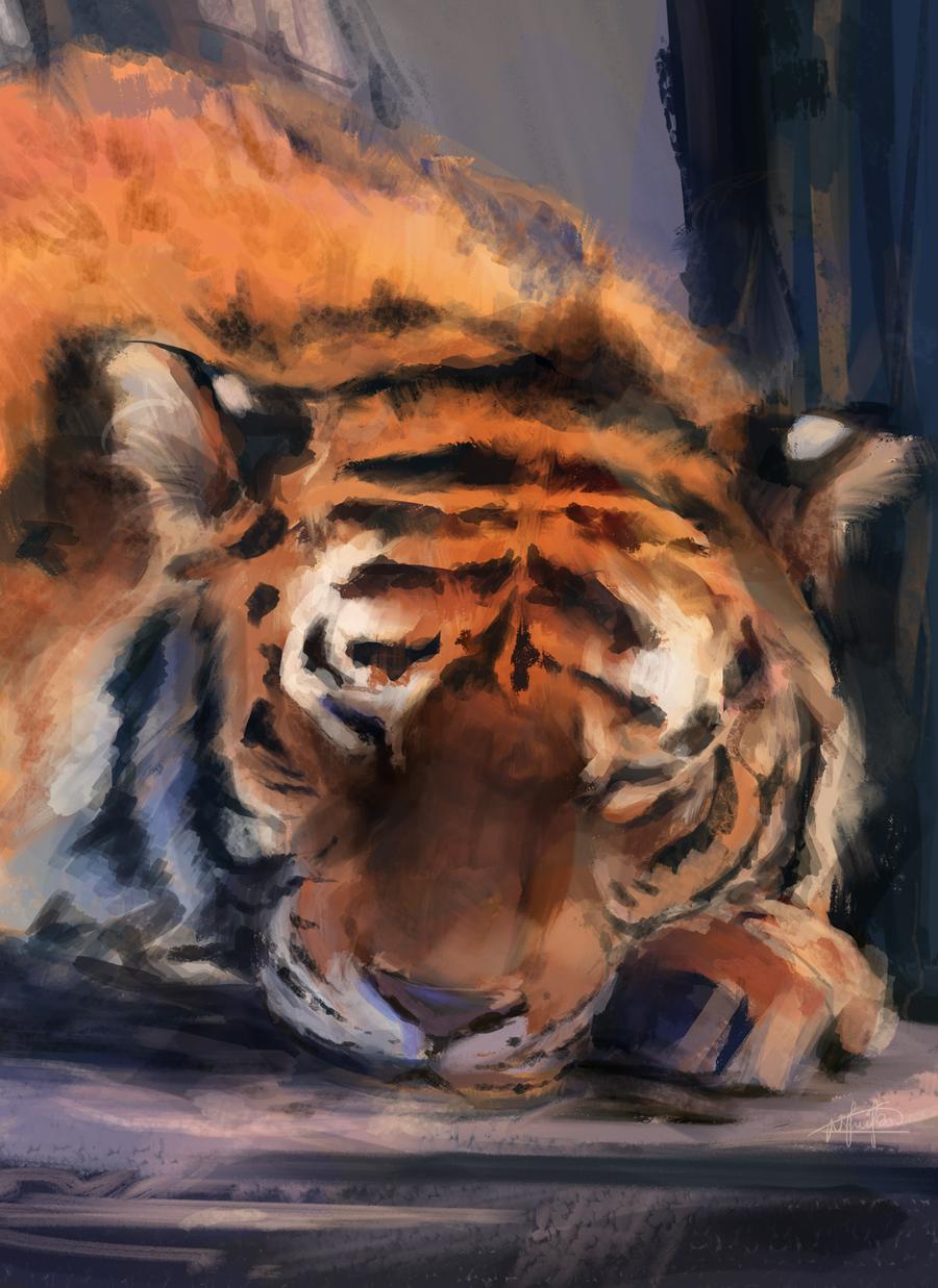 Тигр спит арт