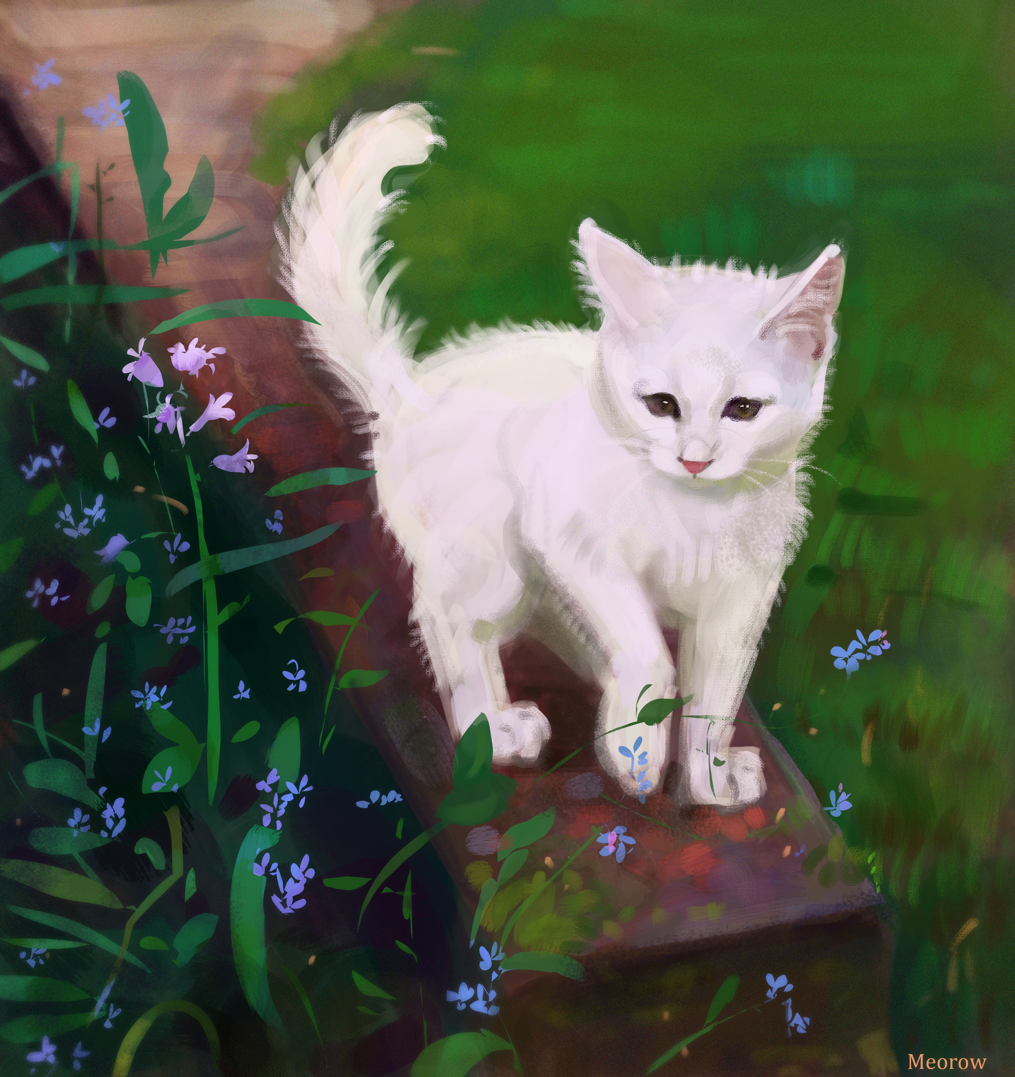 Белый котенок нарисованный