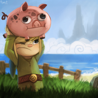 Фото Светловолосый ребенок со свинкой, видеоигра The Legend of Zelda: The Wind Waker, by Cryptid-Creations