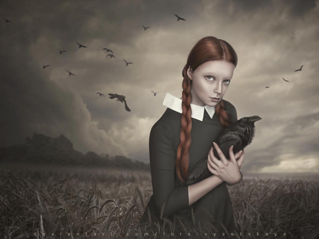 Фото Девушка с вороном в руке, by Lora-Vysotskaya