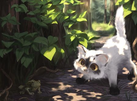 Фото Котенок смотрит на лягушку, by GrayPillow