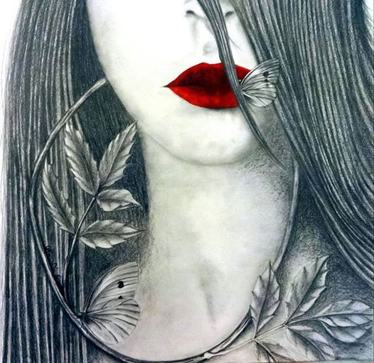 Фото Портрет девушки с бабочкой на губе, художник Fontini Pappa
