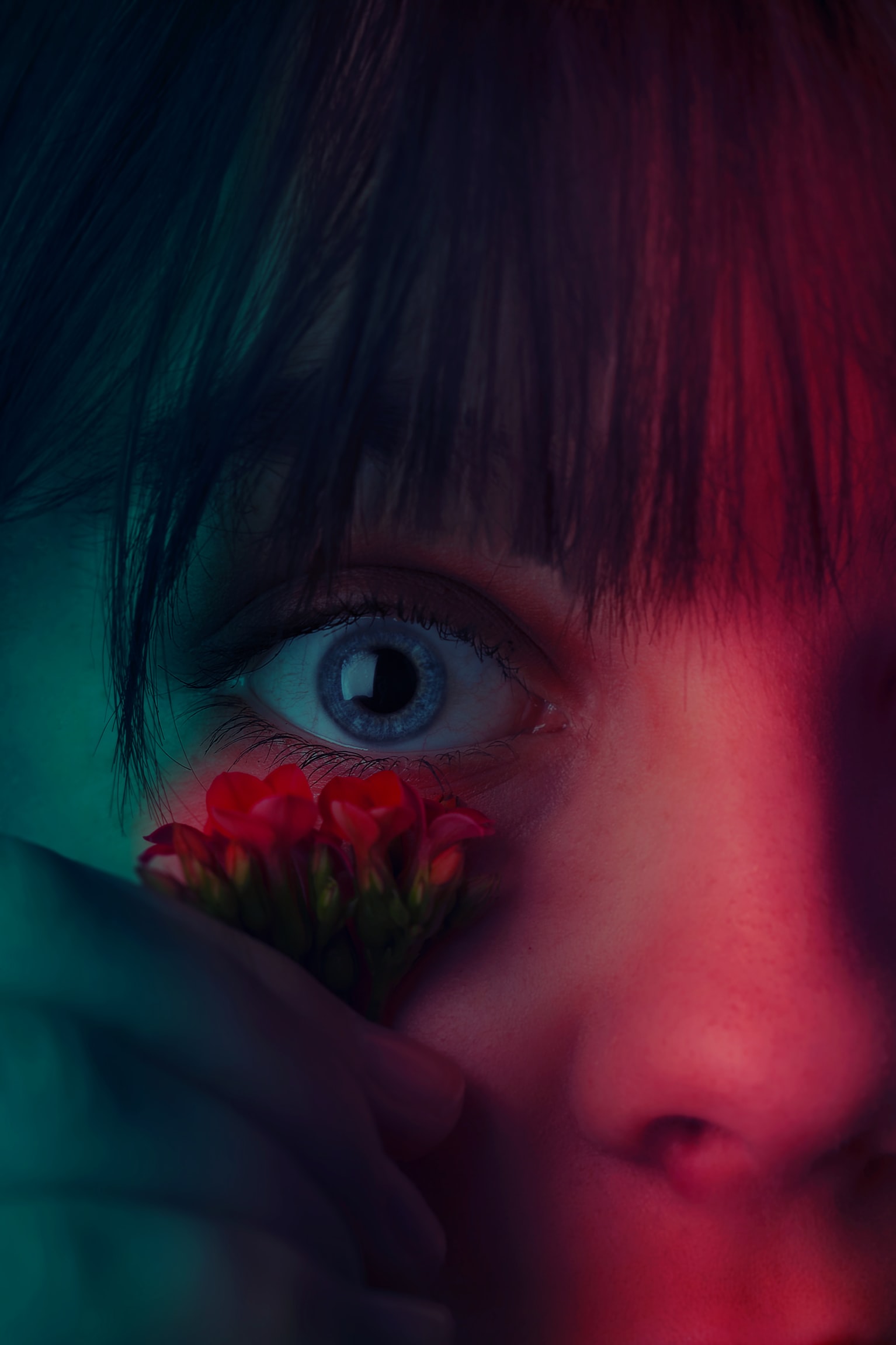 Фото Девушка держит цветок у глаза, by Bryant Churckyno