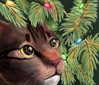 Новогодняя Кошка Рисунок Новогодняя Кошка Рисунок