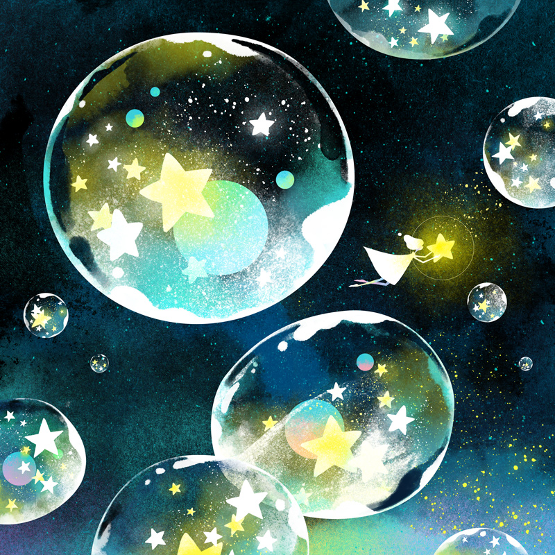 Фото Девочка со звездой и мыльные пузыри в ночном небе, by minayuyu