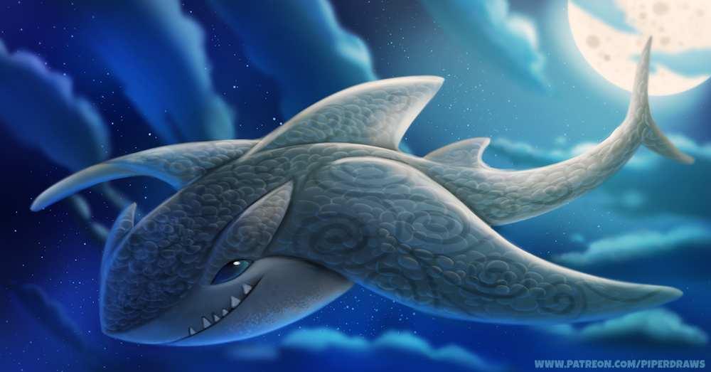 Фото Небесная ночная акула на фоне полной луны, by Cryptid-Creations