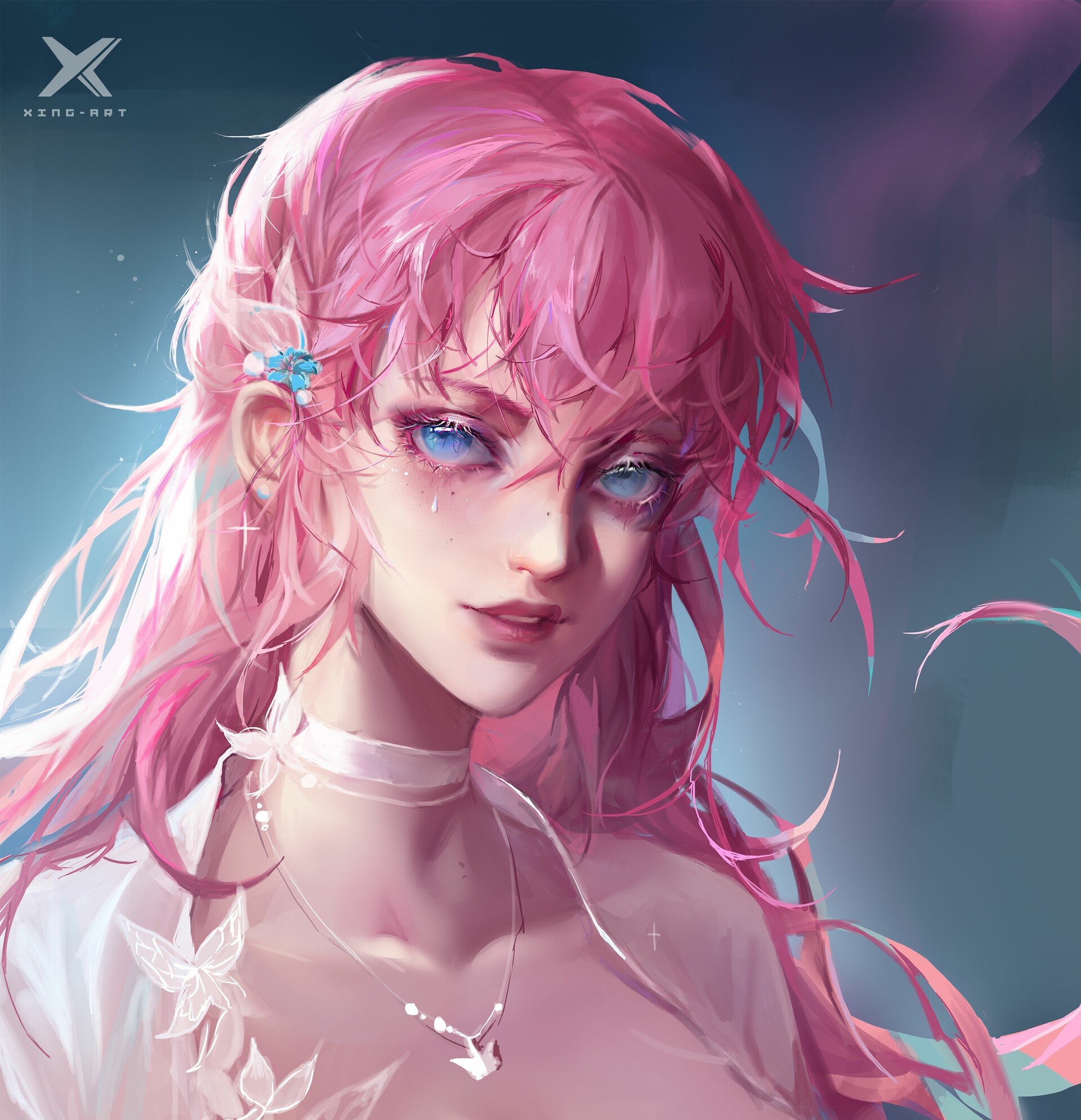 Девушка с розовыми волосами арт современная