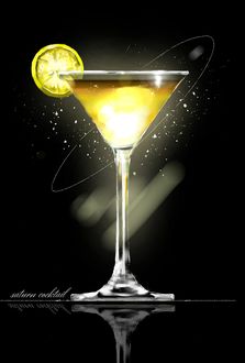 Фото Стакан с коктейлем из Сатурна, украшенный долькой лимона (saturn cocktail)