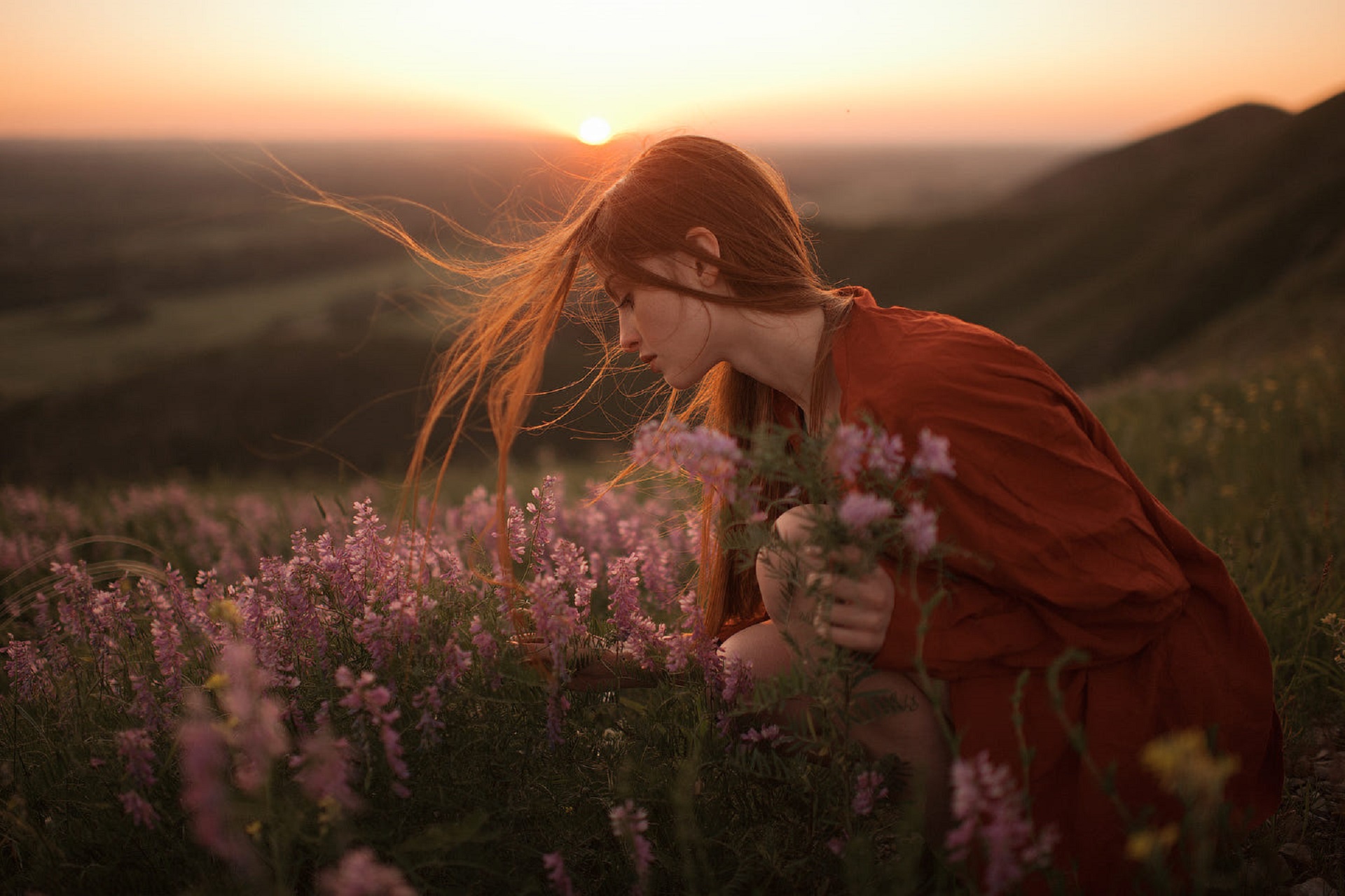 Фото Девушка собирает цветы на поле, by Marat Safin