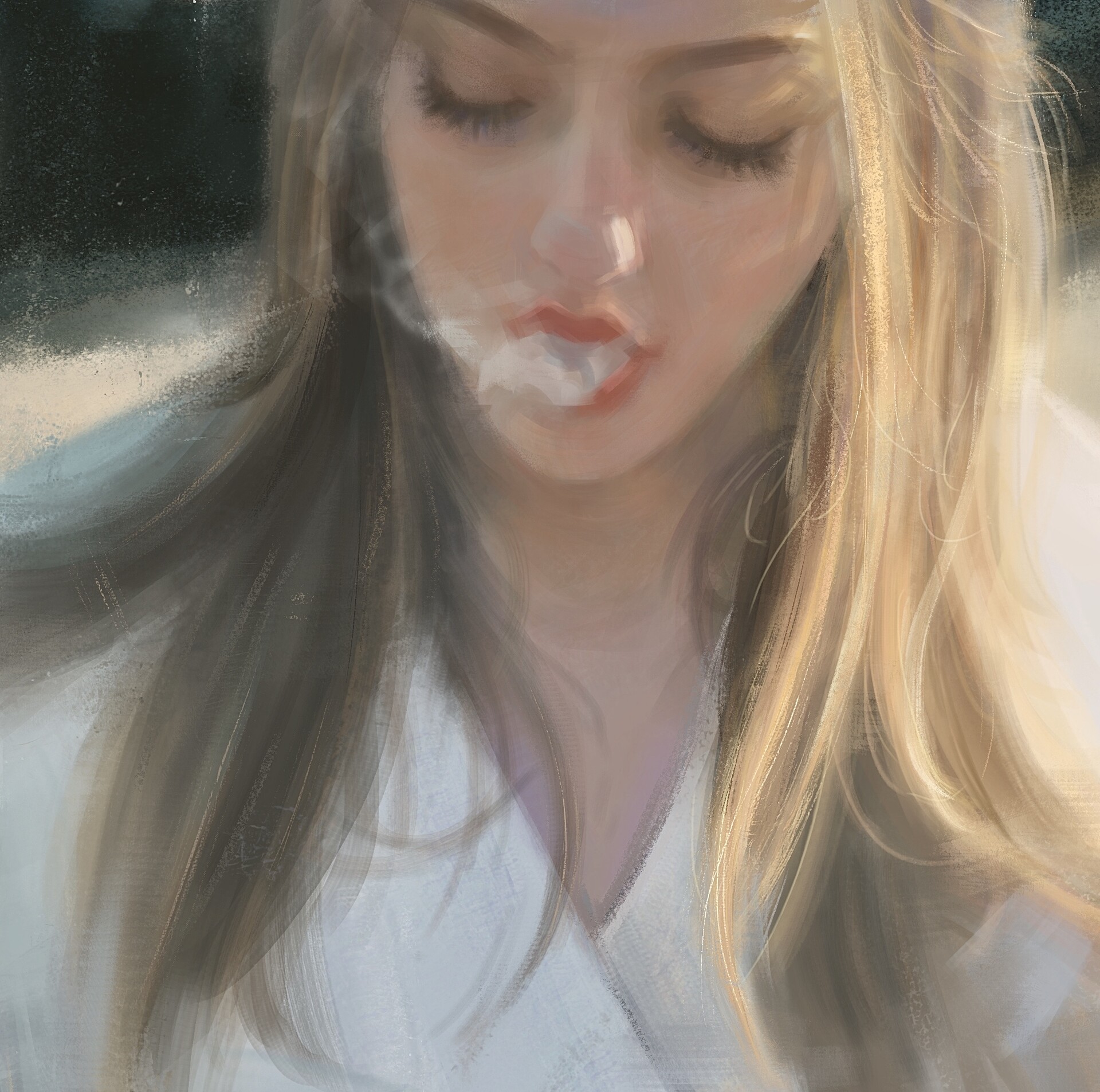 Фото Девушка с длинными волосами, с дымом у рта, автор Рей XII