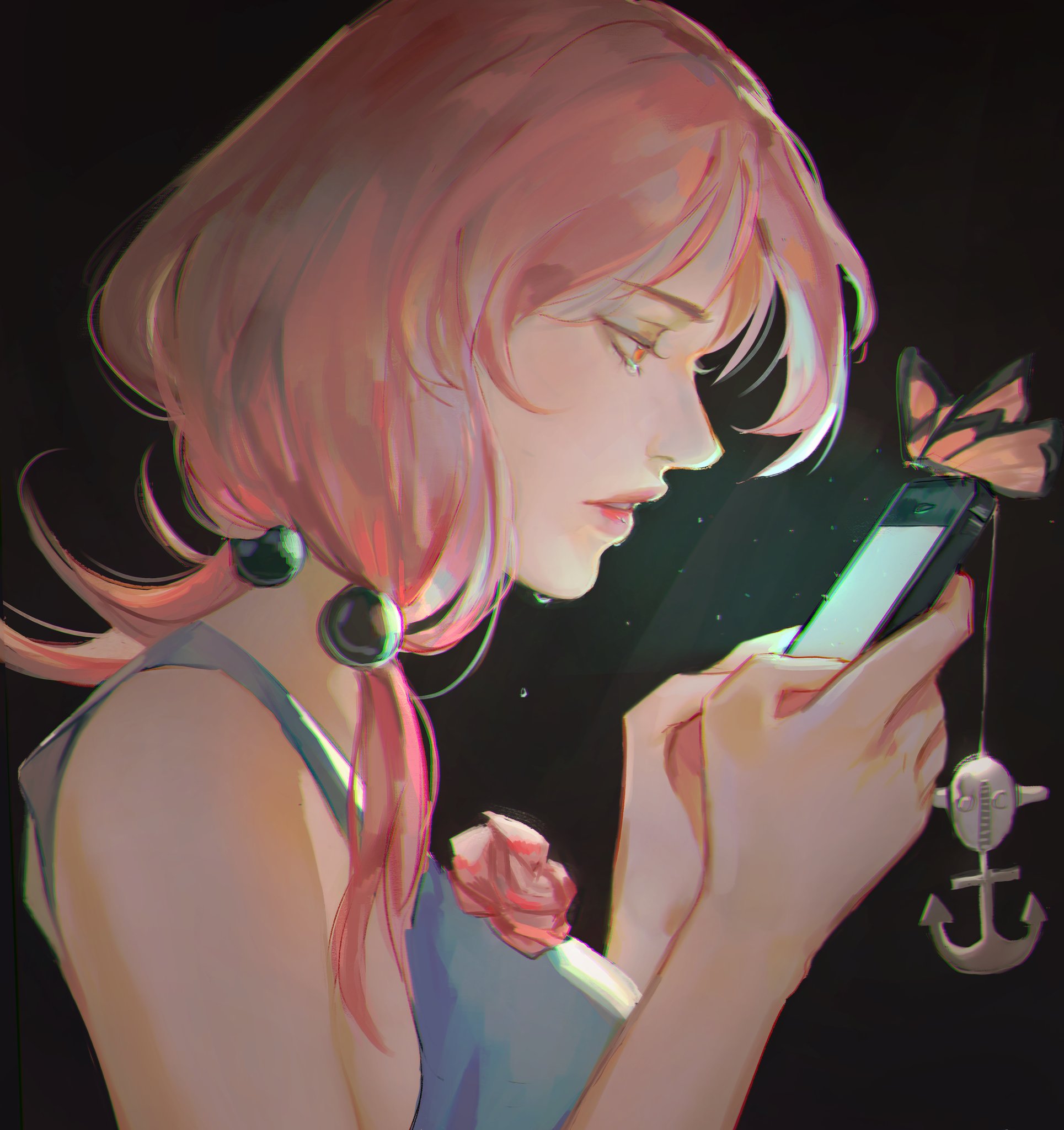 Фото Девушка с розовыми волосами с телефоном в руке, by Lanhacy