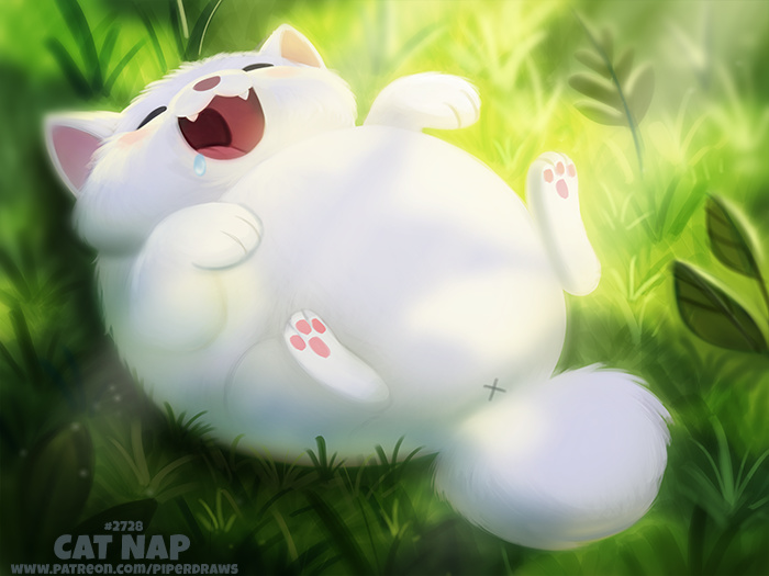 Фото Спящий белый кот на траве (Cat Nap), by Cryptid-Creations