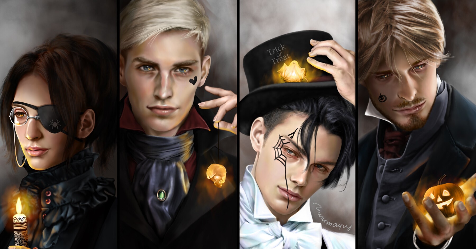 Фото Hange Zoe, Erwin Smith, Levi Ackerman и Mike Zakarias из аниме Атака  титанов / Вторжение титанов / Attack on titan / Shingeki no Kyojin желают  всем счастливого Хеллоуина, by nurumayu 35