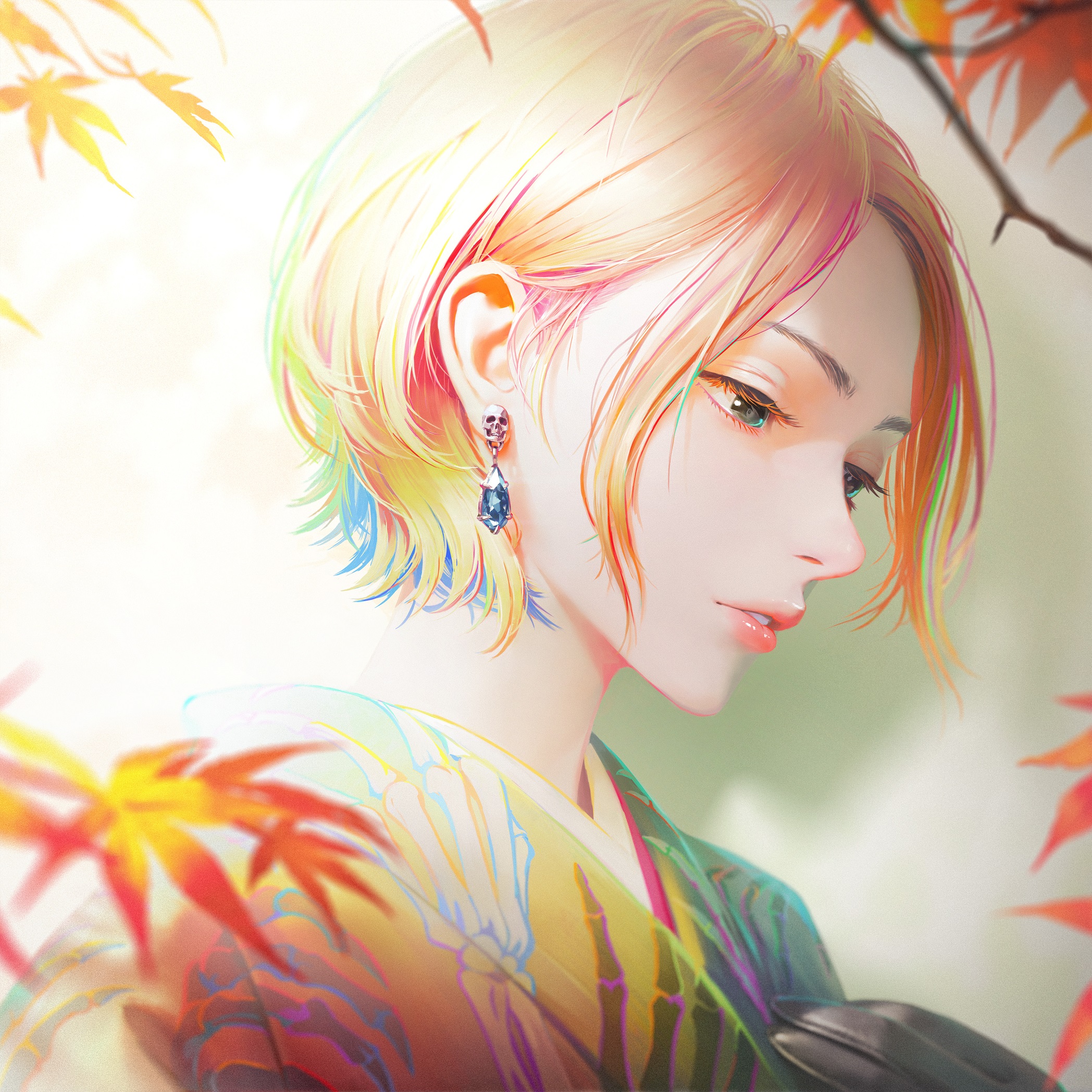 Фото Симпатичная грустная девушка в окружении осенних листьев
