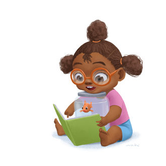 Фото Девочка читает книжку золотой рыбке, by Masae Seki