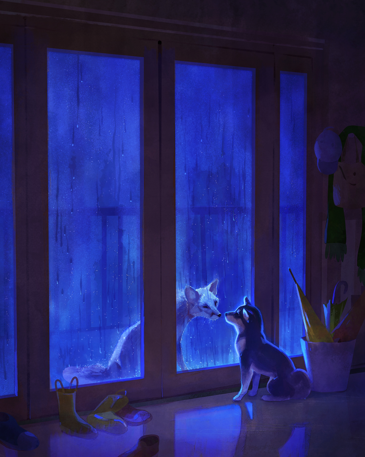Фото Щенок смотрит на лису через стеклянную дверь, by TamberElla