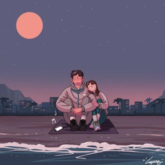 Фото Парень с девушкой сидят у водоема, by Lee Kyu Young
