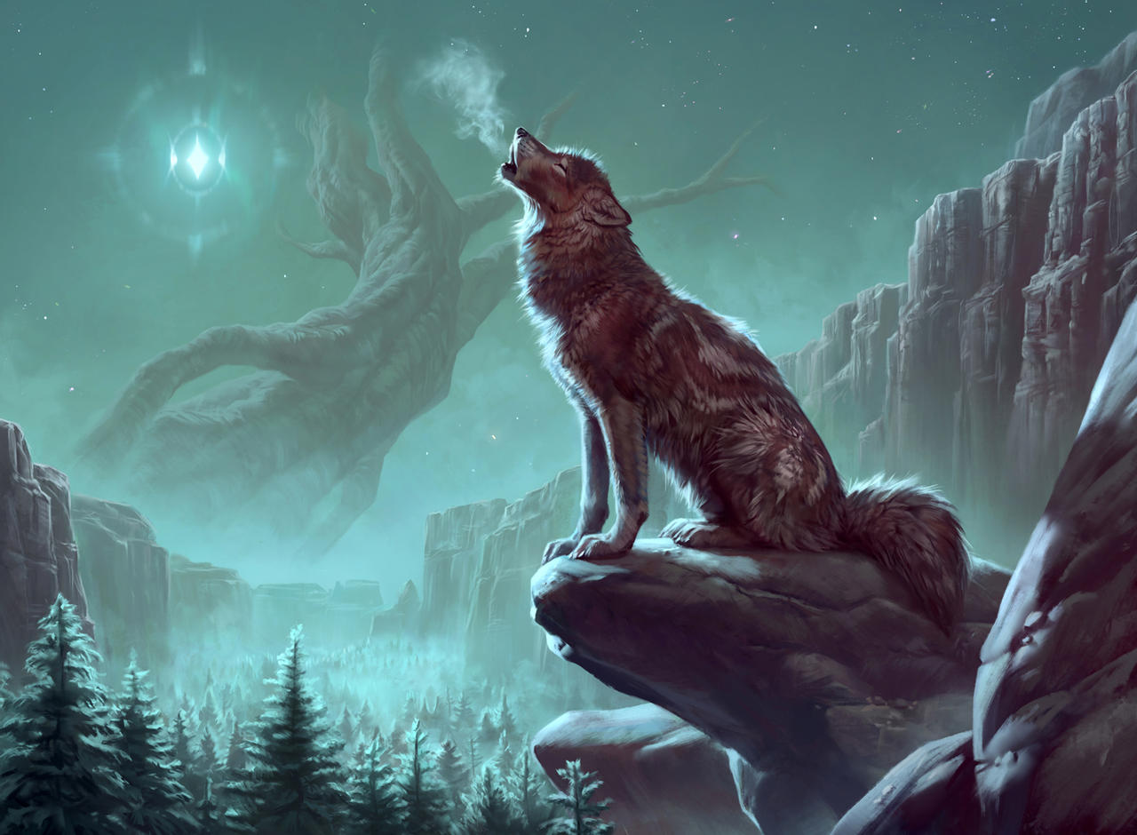 Фото Воющий волк сидит на скале, by LhuneArt
