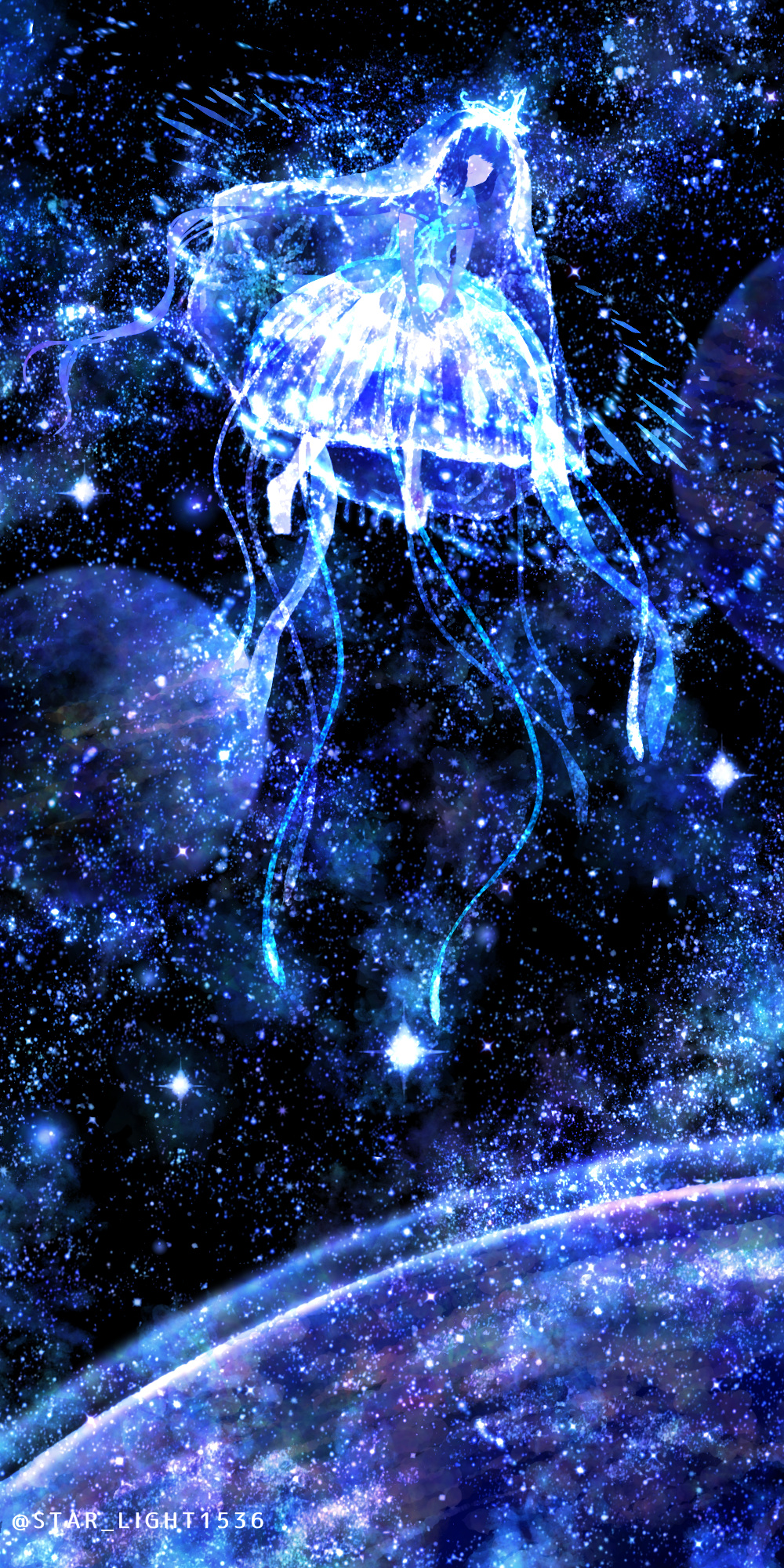 Фото Девушка-медуза парит в космосе
