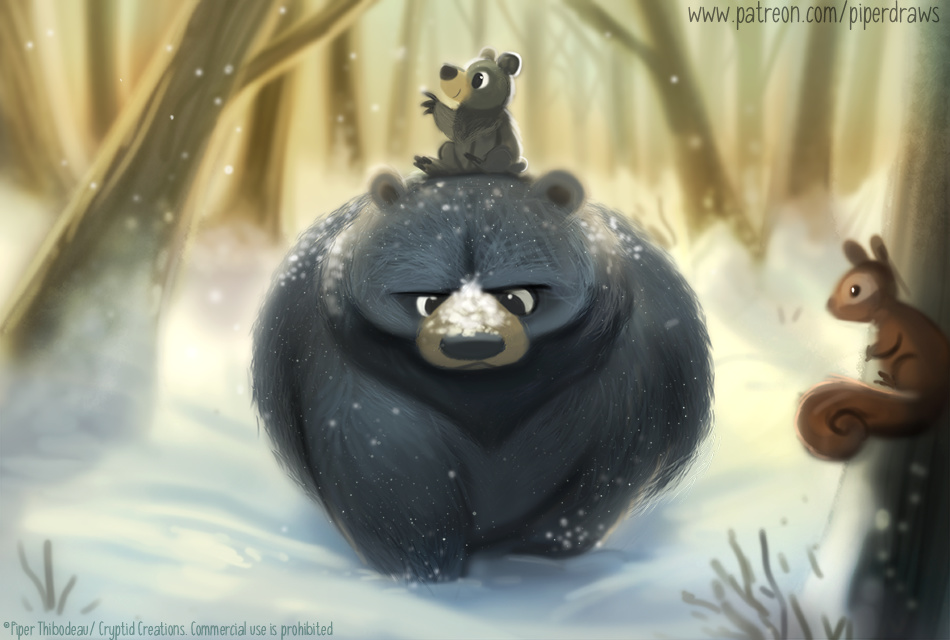 Фото Медведица с медвежонком гуляют по зимнему лесу, by Cryptid-Creations