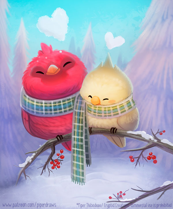 Фото Две влюбленных птички делят один шарф, by Cryptid-Creations