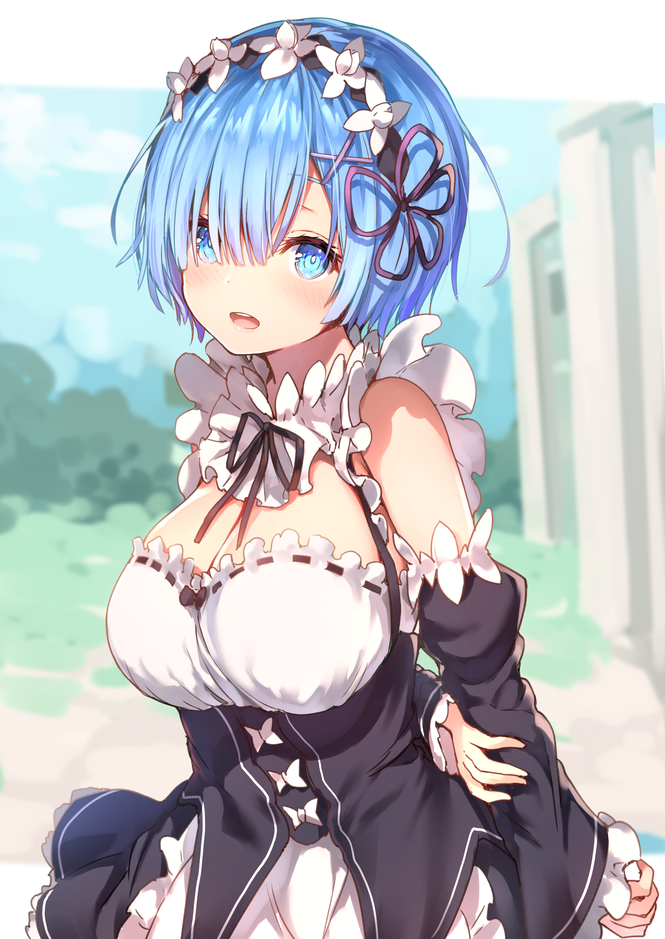 Фото Rem / Рем в одежде горничной, персонаж из аниме Re: Zero Kara Hajimeru Isekai Seikatsu / Re: Жизнь с нуля в параллельном мире, art by Sune (mugendai)