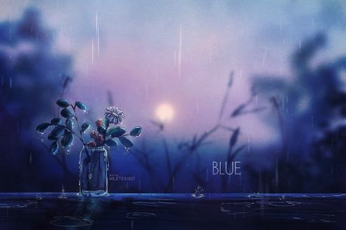 Фото Баночка с цветами под дождем, (Blue / голубой), by Milktea_0021
