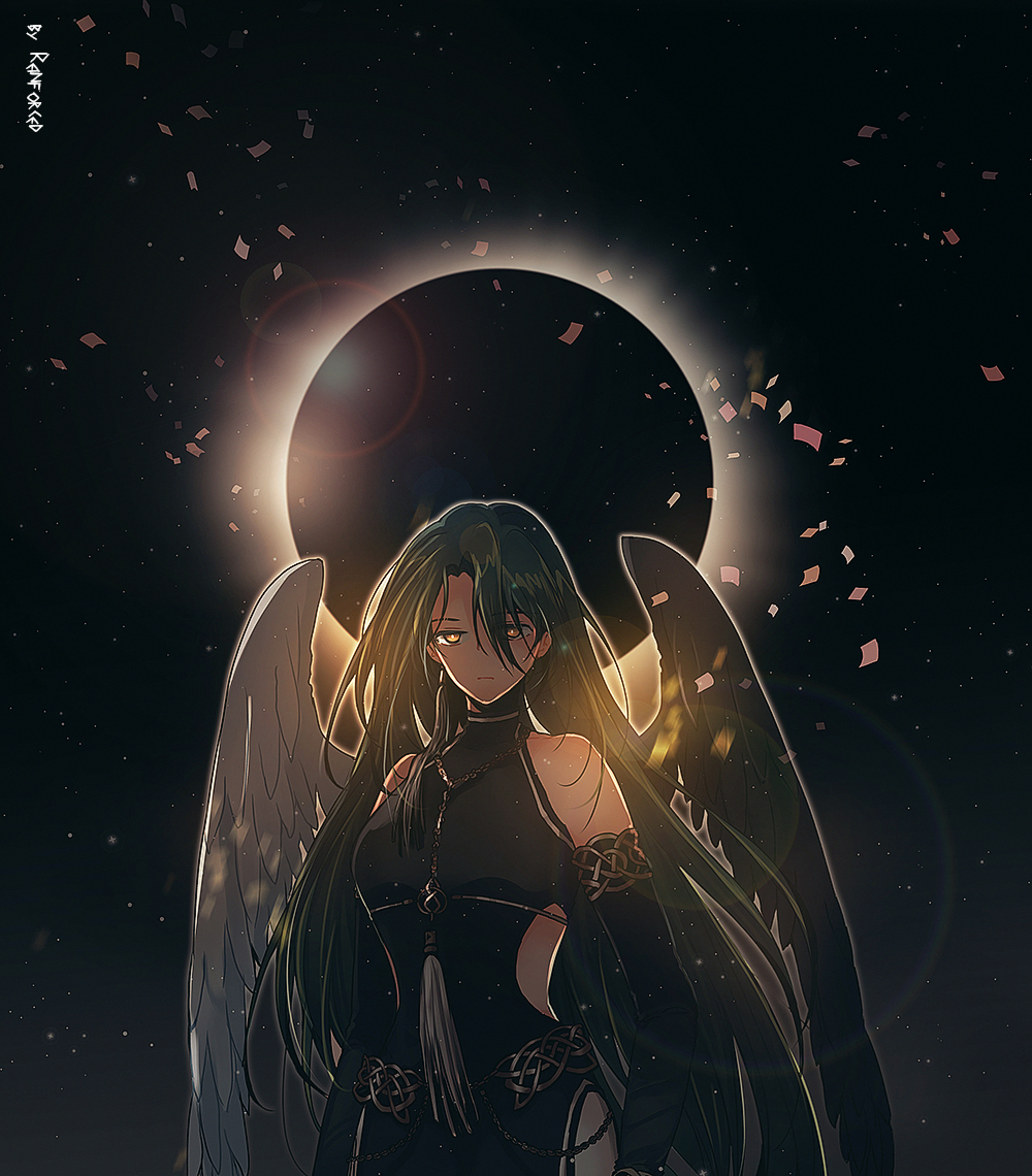 Фото Девушка-ангел на фоне лунного затмения, арт по игре Mabinogi, by reinforced