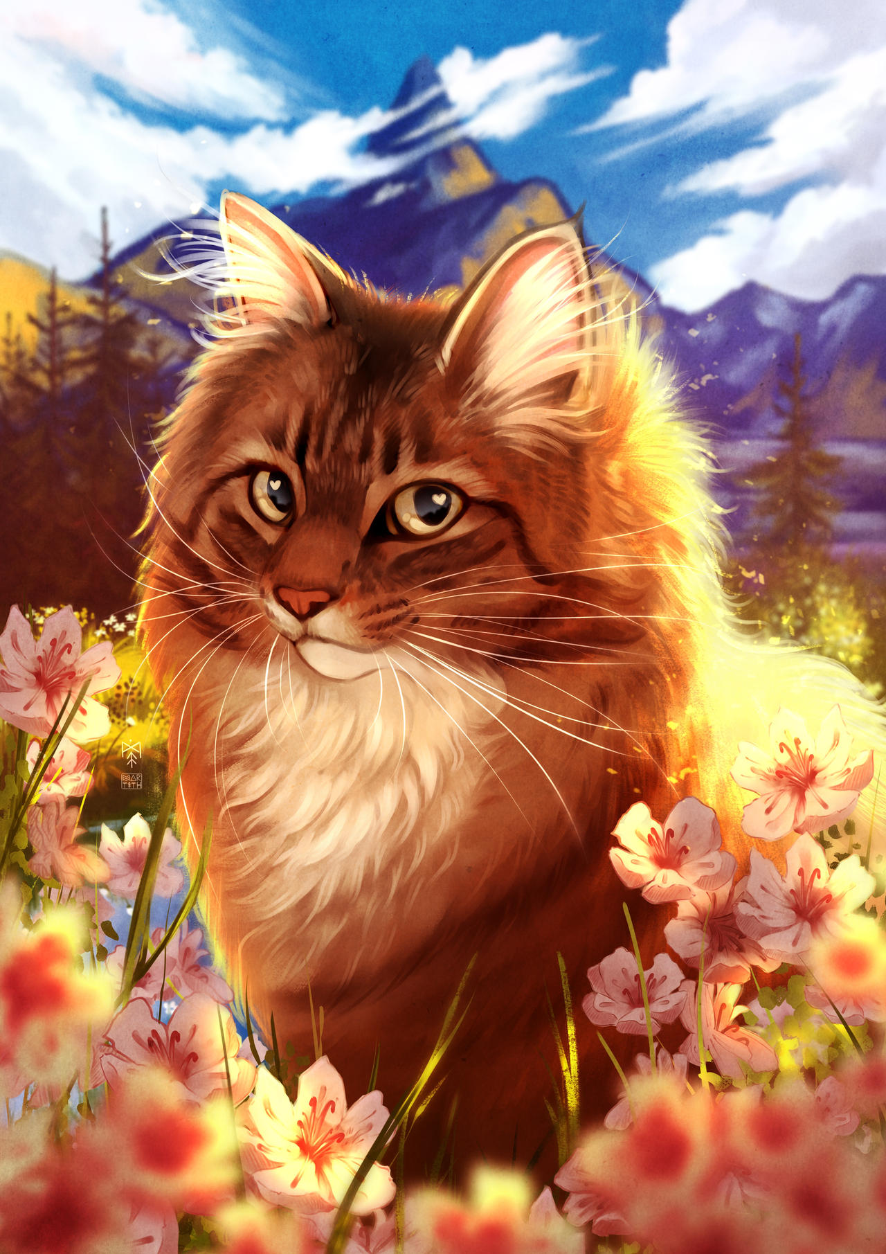 Фото Рыжий кот в окружении цветов, by Martith
